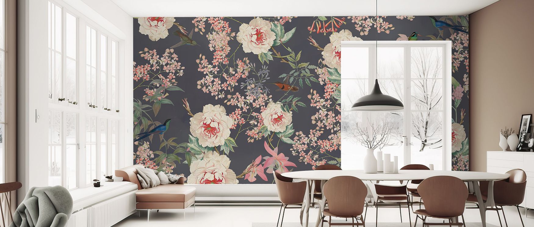 Distinct vibrancy flows in the Birds of Eden Wallpaper Mural as colorful tones enrich imagery with depth, enhancing restful bedrooms or welcoming living rooms with atmosphere, cultural resonance, and decorative refinement that glow with sophistication. 