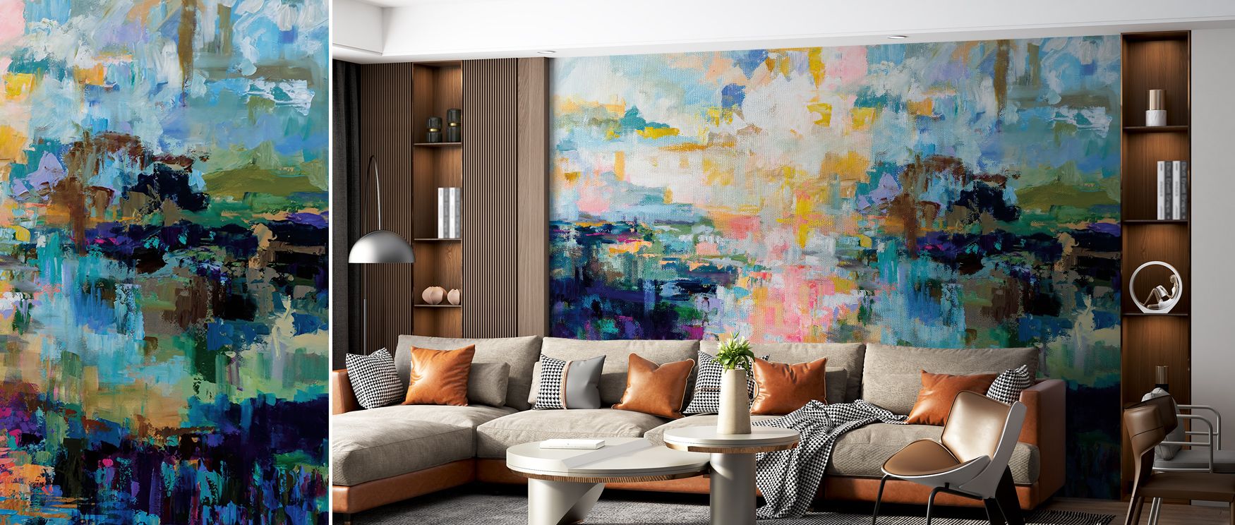 Bits of Life on Canvas Wallpaper enriches interiors with artistic vibrancy, where abstract motifs carry charm. Living rooms or bedrooms adopt atmosphere of refinement, their walls enriched by rhythm that reflects creativity and balance. Interiors glow wit