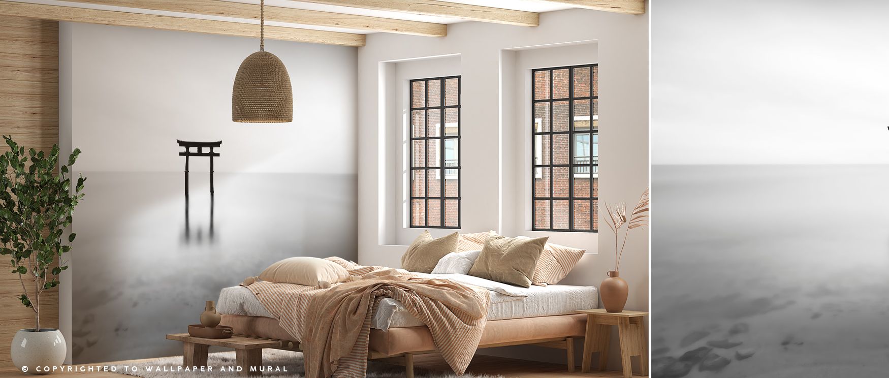 Biwa Torii Wallpaper enriches interiors with cultural motifs arranged in rhythm, surrounding walls with heritage presence. Living rooms or bedrooms adopt atmosphere of charm, their interiors enriched by imagery that reflects continuity. Interiors glow wit
