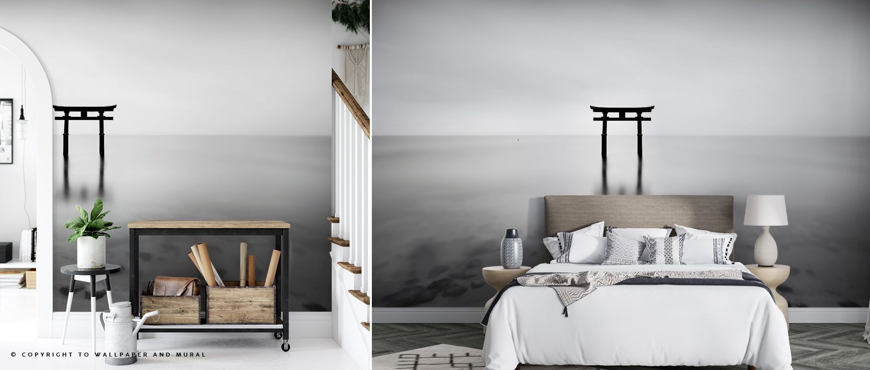 Biwa Torii Wallpaper surrounds interiors with heritage beauty, layering traditional motifs across walls. Living rooms or bedrooms inherit atmosphere of balance, their walls enriched by designs that suggest continuity. Interiors glow with decorative resona