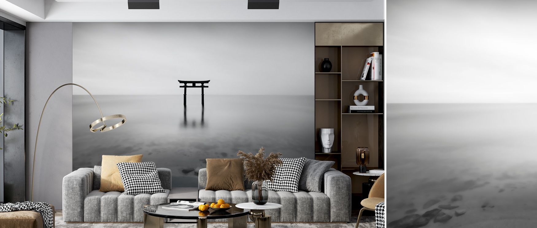 Biwa Torii Wallpaper portrays harmony of tradition, where motifs enrich walls with charm. Living rooms or bedrooms adopt atmosphere of calm presence, their interiors enriched by imagery that reflects heritage continuity. Interiors glow with balance. 