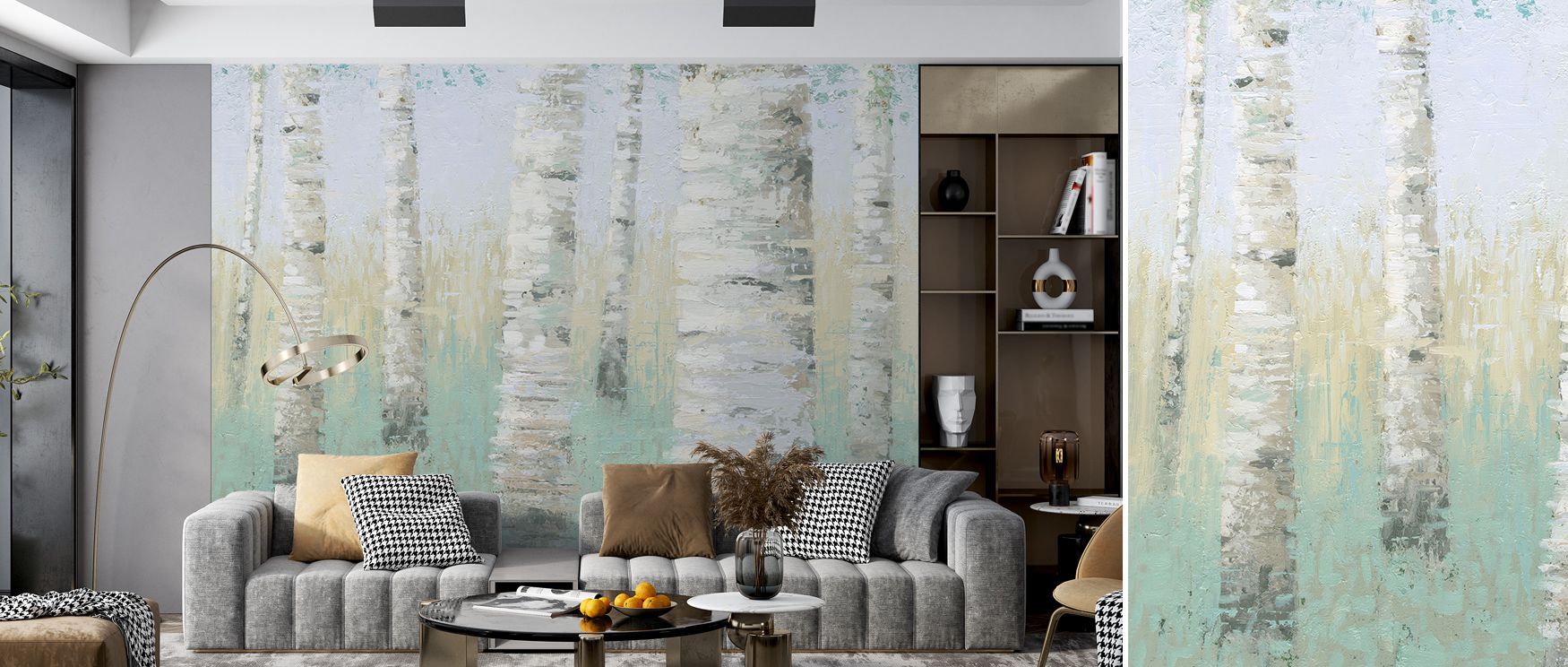 Blue Birch Wallpaper enriches interiors with calm resonance, where trunks rise in delicate rhythm. Living rooms or bedrooms adopt atmosphere of serenity, their walls enriched by decorative charm. Interiors glow with continuity and balance. 