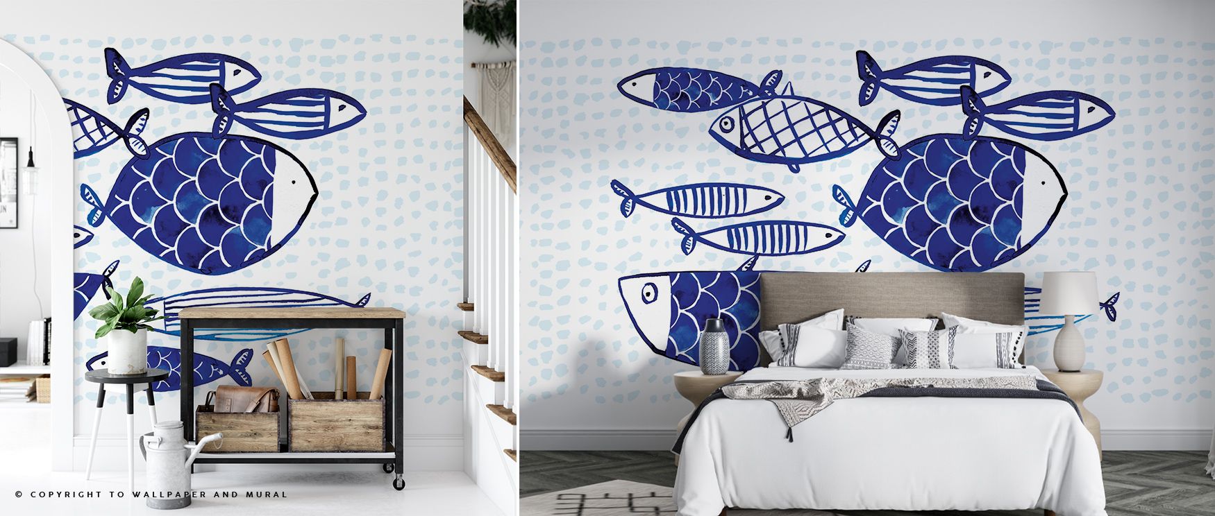 Blue Fish Studies Wallpaper surrounds interiors with aquatic harmony, layering imagery of fish across blue tones. Living rooms or bedrooms adopt atmosphere of charm, their walls enriched by rhythm that reflects tranquility. Interiors glow with natural cal