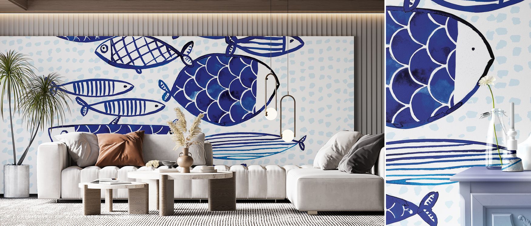 The design of Blue Fish Studies Wallpaper portrays aquatic beauty, enriching interiors with flowing presence. Offices or bedrooms adopt atmosphere of balance, their walls enriched by patterns that suggest serenity. Interiors glow with charm shaped by deco