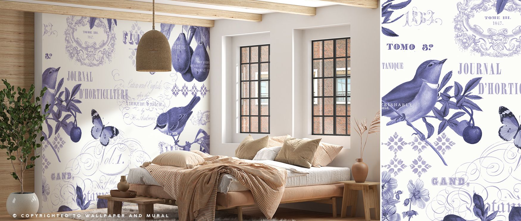 Botanical Blue I Wallpaper enriches interiors with blossoms flowing across calming blue tones, surrounding walls with charm. Living rooms or bedrooms adopt atmosphere of serenity, their interiors enriched by imagery that reflects floral artistry. Interior