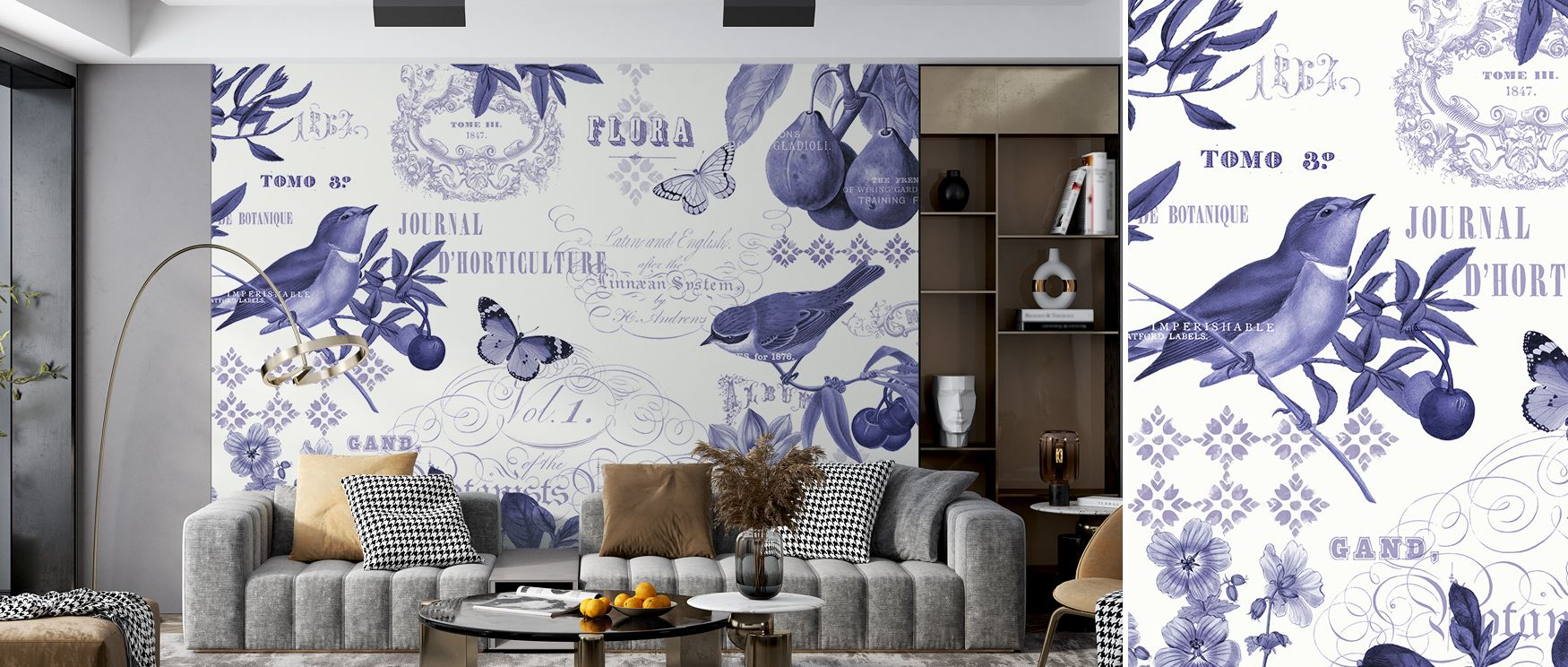 Botanical Blue I Wallpaper enriches interiors with floral imagery, where blossoms flow in calm rhythm. Living rooms or bedrooms adopt atmosphere of charm, their walls enriched by design that reflects continuity. Interiors glow with elegance. 