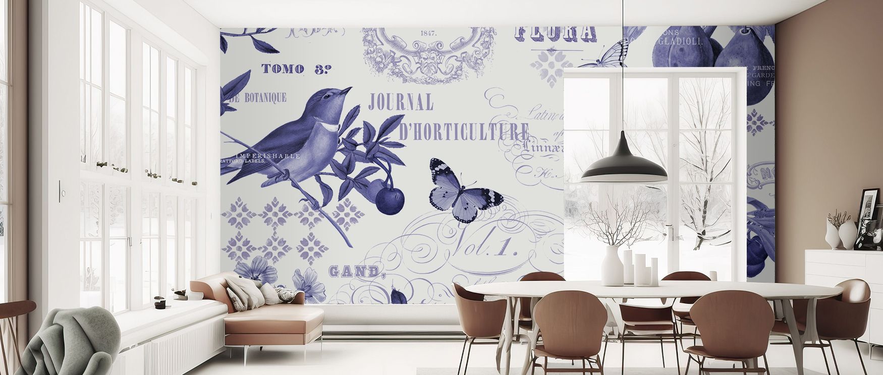 Across its surface, Botanical Blue I Wallpaper layers interiors with blossoms in rhythm, surrounding walls with charm. Offices or bedrooms resonate with atmosphere of refinement, their walls enriched by imagery that reflects decorative elegance. Interiors