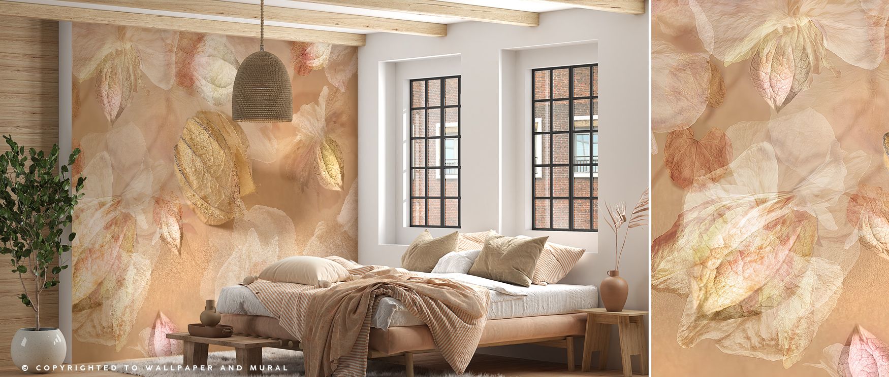 Botanical Fantasy Wallpaper enriches interiors with blossoms and leaves shaped into whimsical forms, surrounding walls with charm. Living rooms or bedrooms adopt atmosphere of vibrancy, their interiors enriched by imagery that reflects decorative rhythm. 