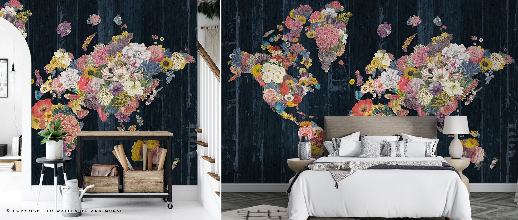 Botanical Floral Map Wallpaper surrounds interiors with vibrancy, where blossoms intertwine with mapped detail. Living rooms or bedrooms adopt atmosphere of charm, their walls enriched by decorative imagery. Interiors glow with serenity shaped by artistry