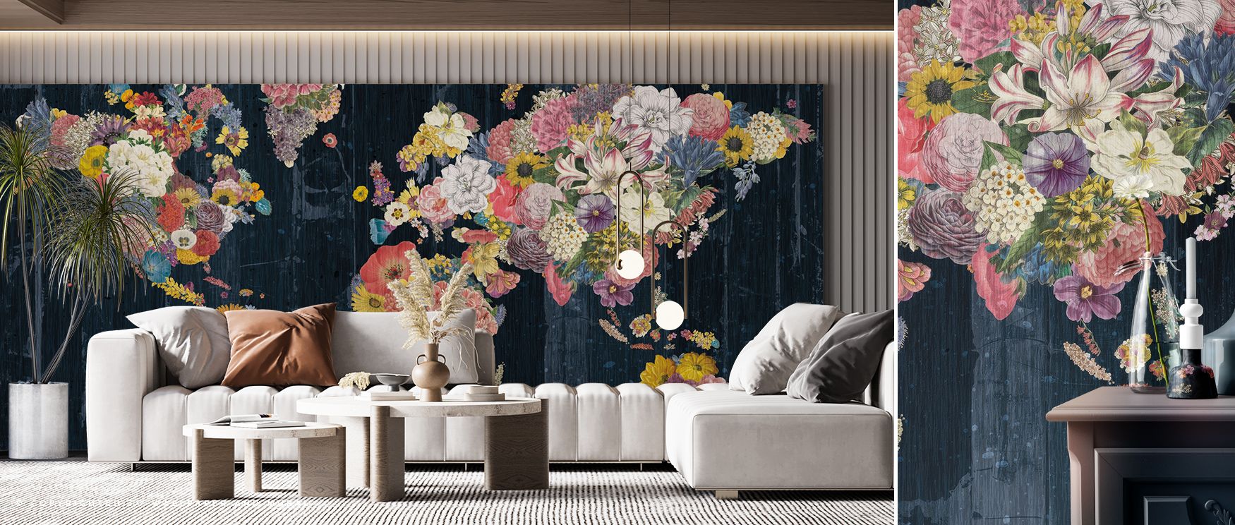 The design of Botanical Floral Map Wallpaper reflects harmony of floral artistry, layering interiors with charm. Offices or bedrooms resonate with atmosphere of refinement, their walls enriched by blossoms that suggest continuity. Interiors glow with deco