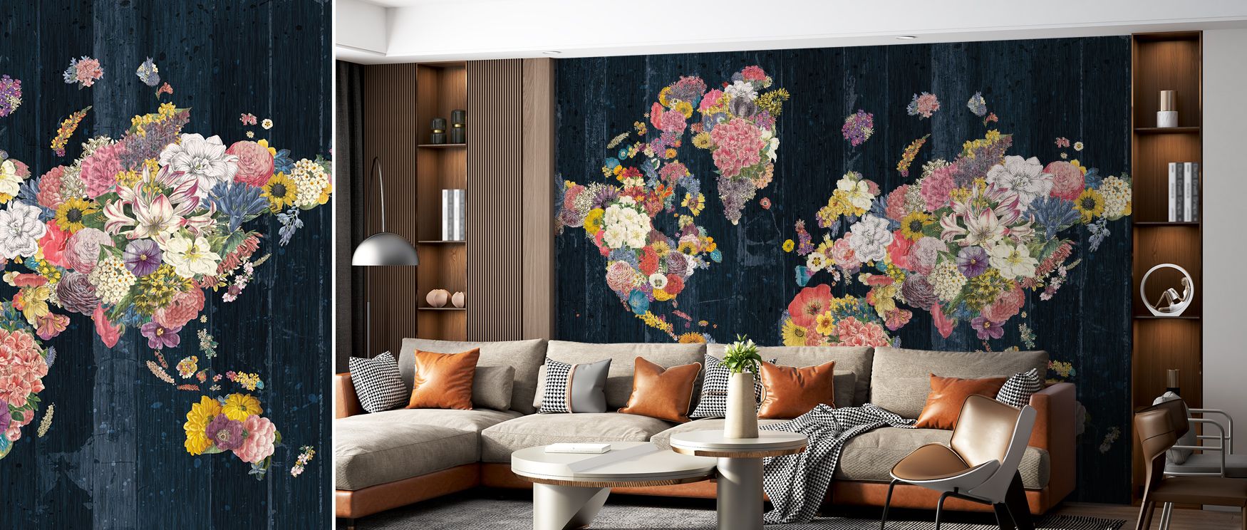 Botanical Floral Map Wallpaper radiates floral charm, surrounding interiors with blossoms shaped by mapped artistry. Living rooms or bedrooms inherit atmosphere of vibrancy, their walls enriched by designs that reflect balance. Interiors glow with continu