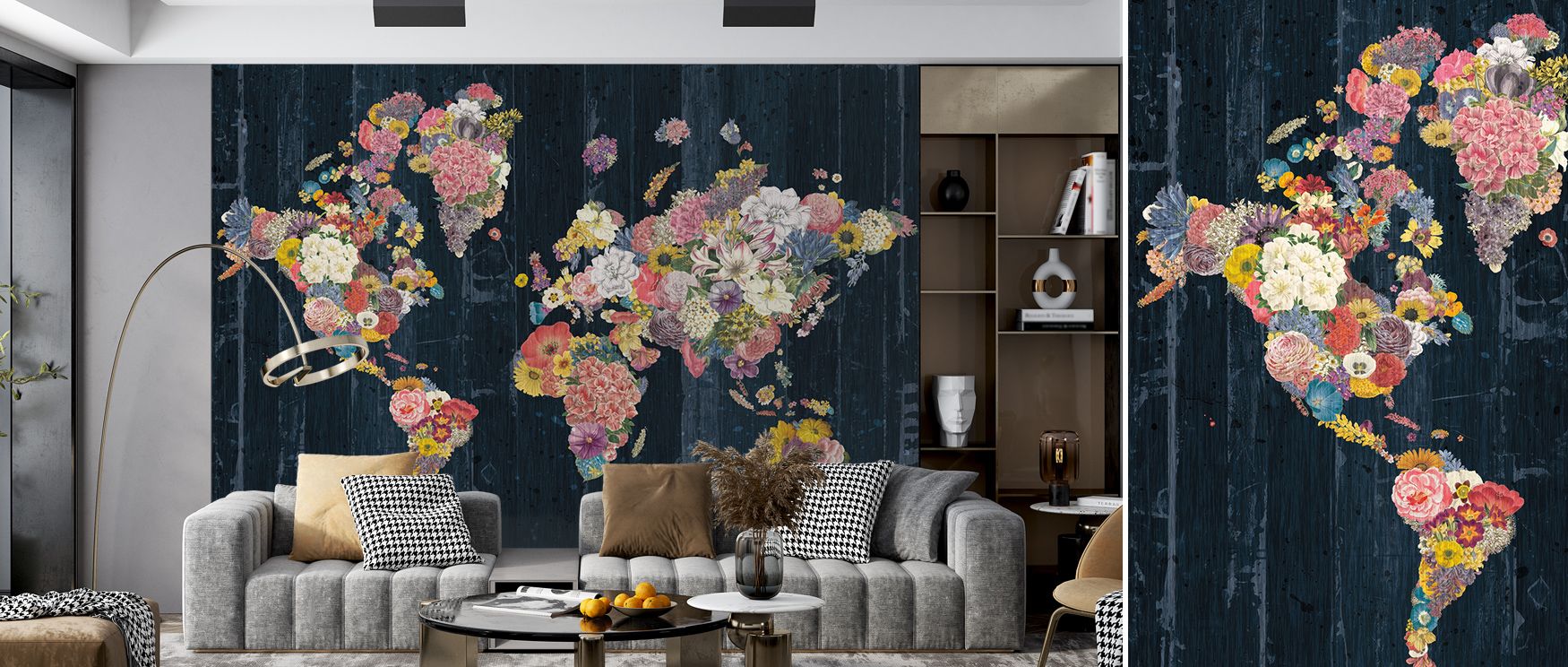 Botanical Floral Map Wallpaper reflects decorative artistry, layering blossoms with mapped rhythm. Living rooms or bedrooms adopt atmosphere of calm charm, their spaces enriched by patterns that reflect creativity. Interiors glow with vibrancy. 