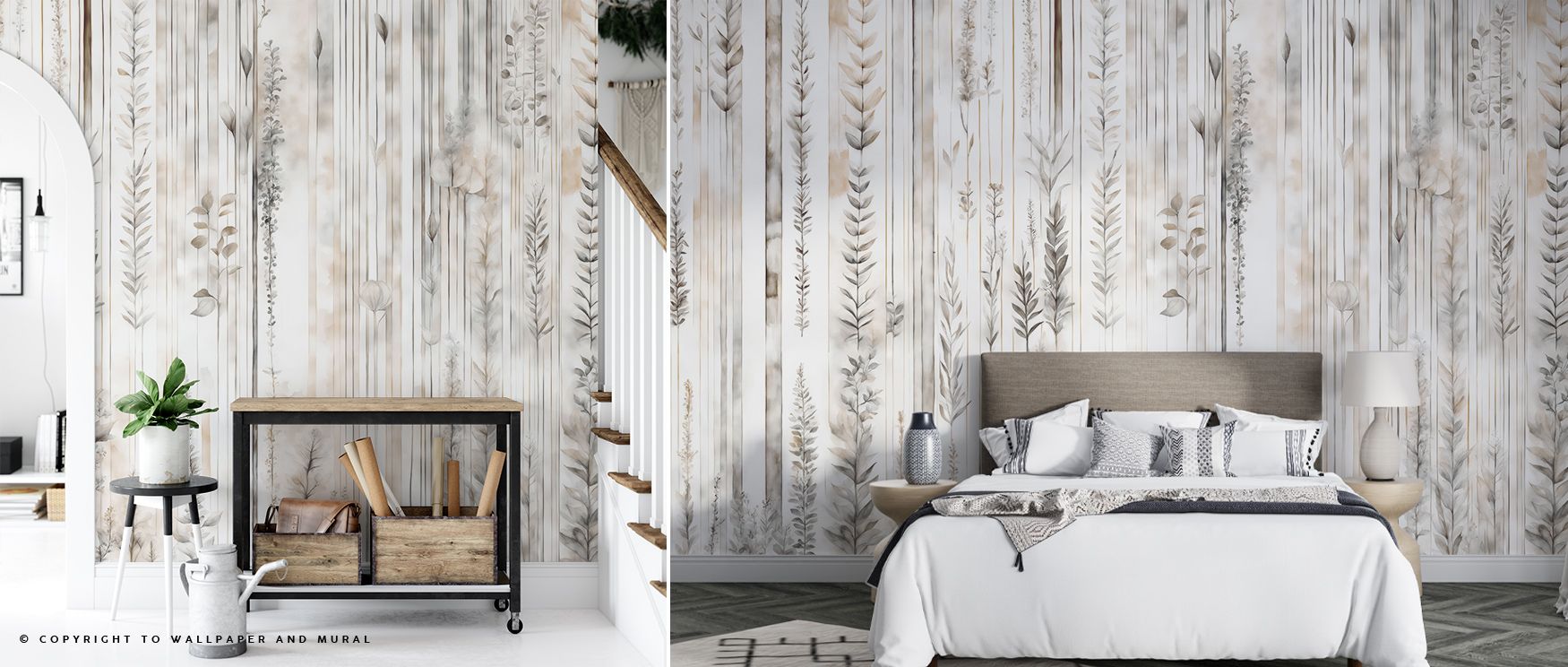 Botanical Wall Beige Wallpaper surrounds interiors with natural serenity, layering motifs in beige harmony. Living rooms or bedrooms adopt atmosphere of balance, their walls enriched by patterns that reflect charm. Interiors glow with calmness. 