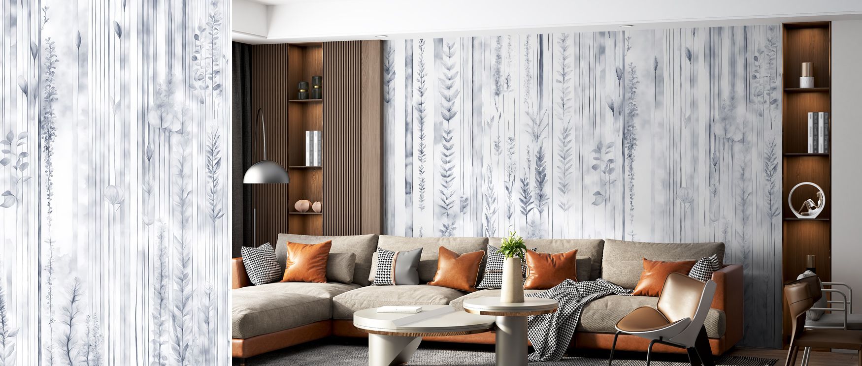 Botanical Wall Blue Wallpaper radiates natural calmness, surrounding interiors with blue tones shaped by blossoms. Living rooms or bedrooms adopt atmosphere of serenity, their walls enriched by decorative balance. Interiors glow with elegance. 