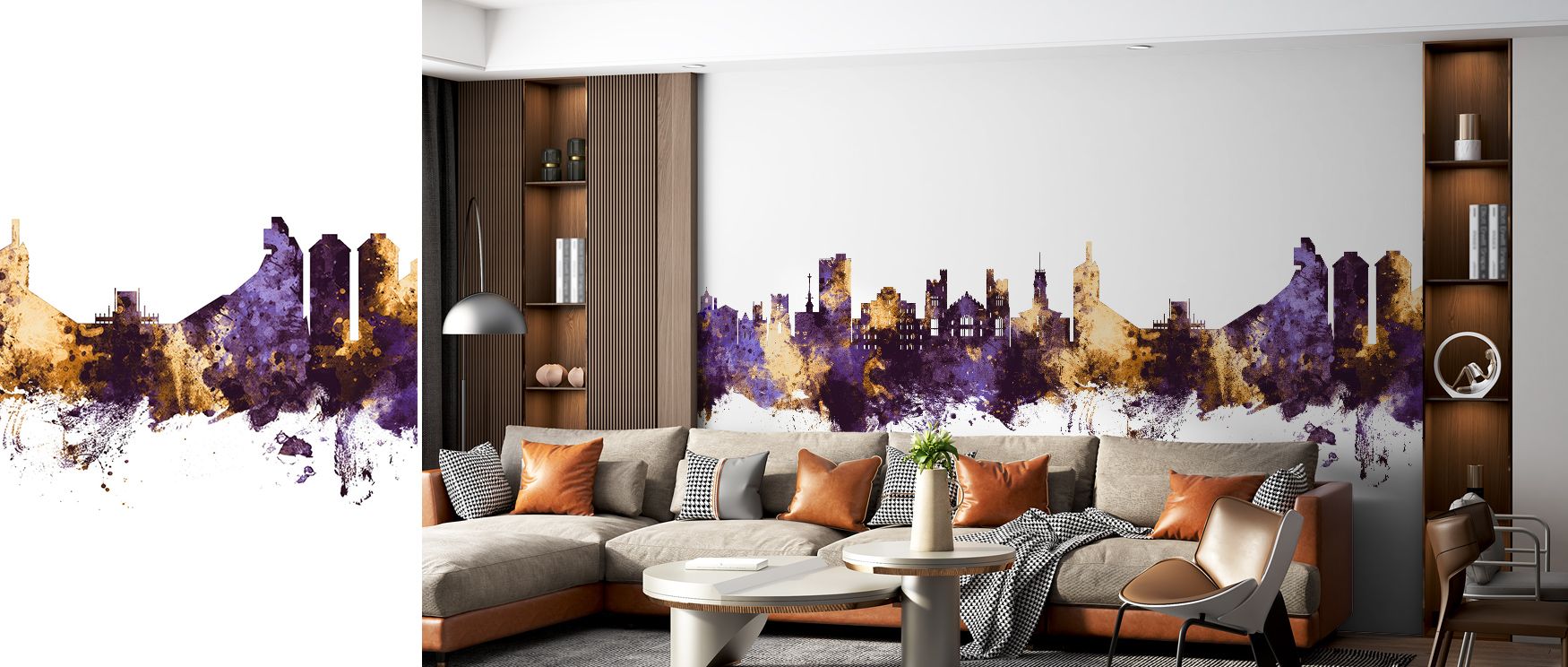 The design of Boulder Colorado Skyline Purple & Gold Wallpaper portrays cultural charm, layering interiors with glowing rhythm. Offices or bedrooms adopt atmosphere of refinement, their walls enriched by imagery that reflects balance. Interiors glow with 