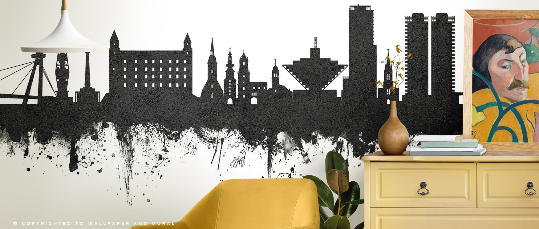 Bratislava Slovakia Skyline Black & White Wallpaper enriches interiors with silhouettes in rhythm, surrounding walls with monochrome charm. Living rooms or bedrooms adopt atmosphere of heritage presence, their walls enriched by imagery that reflects sophi