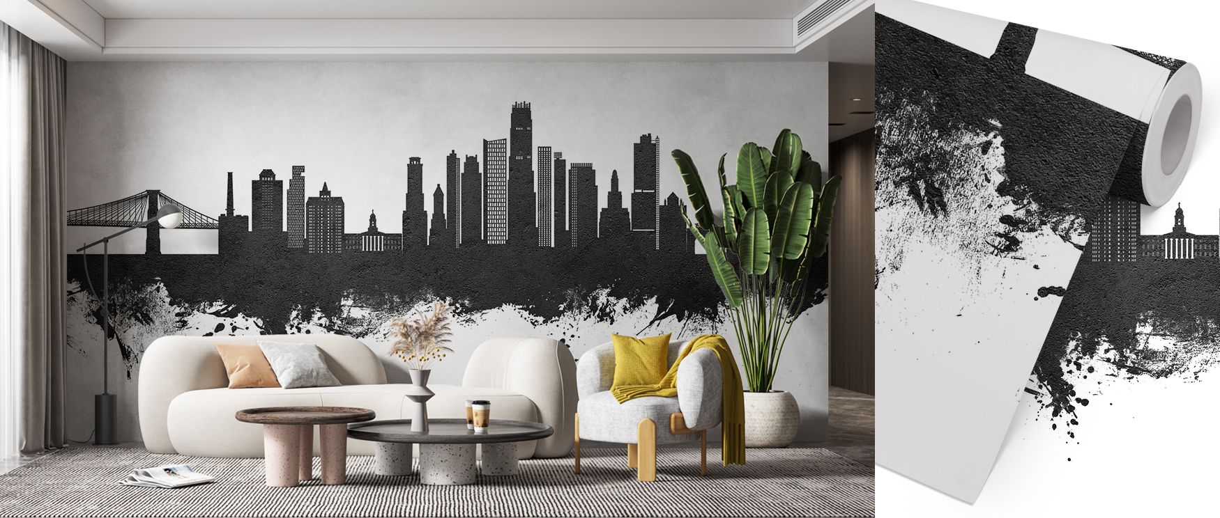 Brooklyn New York Skyline Black & White Wallpaper surrounds interiors with monochrome silhouettes, layering calm resonance. Living rooms or bedrooms adopt atmosphere of charm, their walls enriched by imagery that reflects cultural rhythm. Interiors glow w