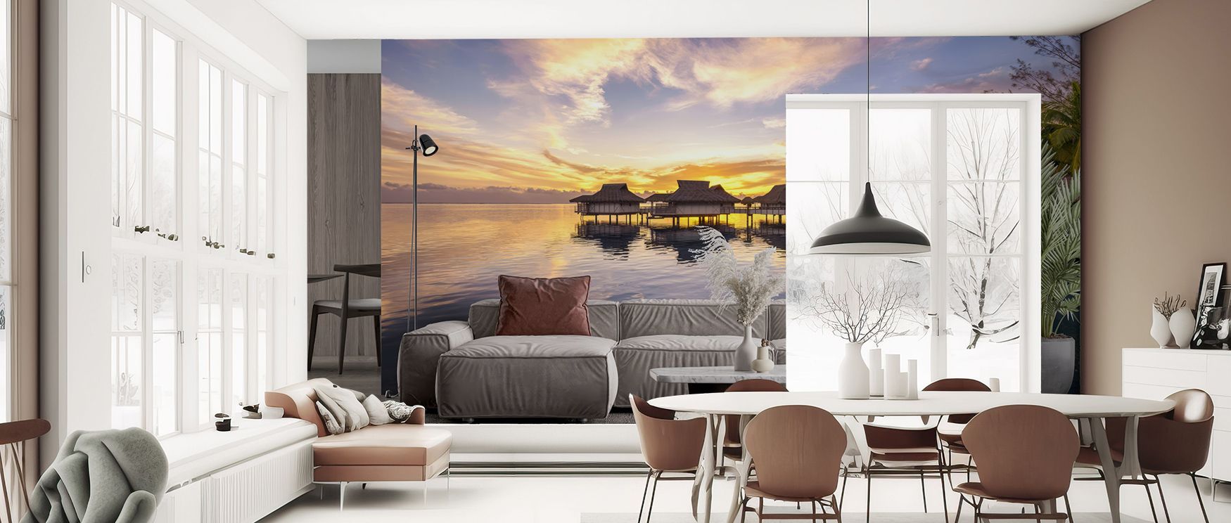 Across its surface, Bungalow Sunset Wallpaper layers interiors with tropical rhythm, surrounding walls with charm. Offices or bedrooms adopt atmosphere of relaxation, their walls enriched by imagery that reflects balance. Interiors glow with refinement. 