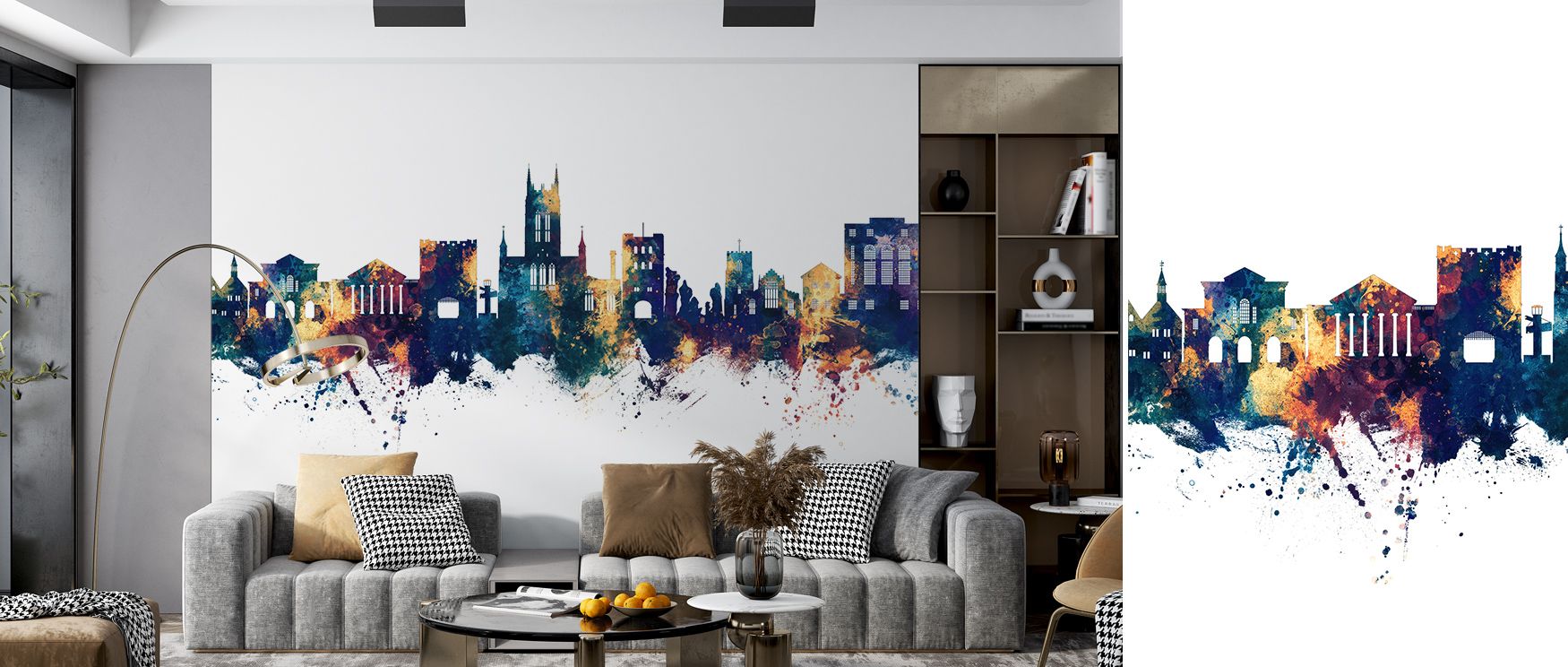 Across its surface, Bury St Edmunds England Skyline Blue & Bronze Wallpaper layers interiors with heritage resonance, surrounding walls with charm. Offices or bedrooms adopt atmosphere of refinement, their walls enriched by imagery that reflects continuit