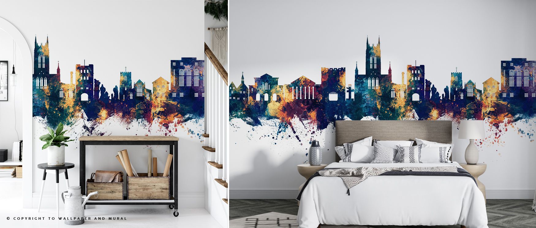 Bury St Edmunds England Skyline Blue & Bronze Wallpaper enriches interiors with tonal richness, layering walls with heritage presence. Living rooms or bedrooms adopt atmosphere of refinement, their walls enriched by imagery that reflects balance. Interior