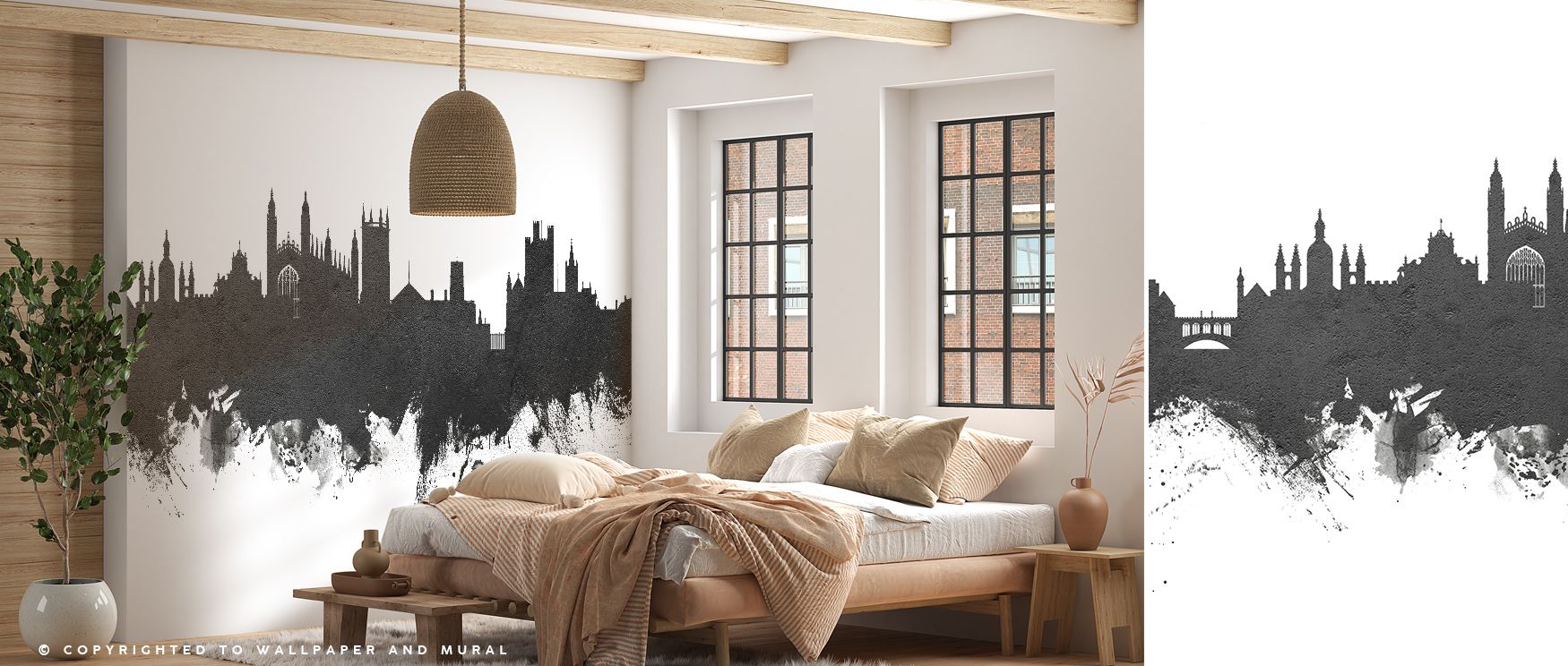 Cambridge England Skyline Black & White Wallpaper enriches interiors with historic silhouettes, layering walls with charm. Living rooms or bedrooms adopt atmosphere of refinement, their spaces enriched by imagery that reflects elegance. Interiors glow wit