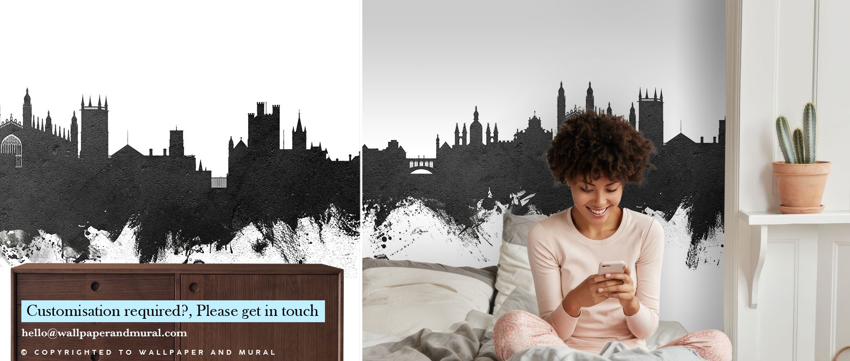Flowing across surfaces, Cambridge England Skyline Black & White Wallpaper reflects historical imagery, surrounding offices or bedrooms with calm resonance. Interiors resonate with atmosphere of refinement, their walls enriched by imagery that reflects ba