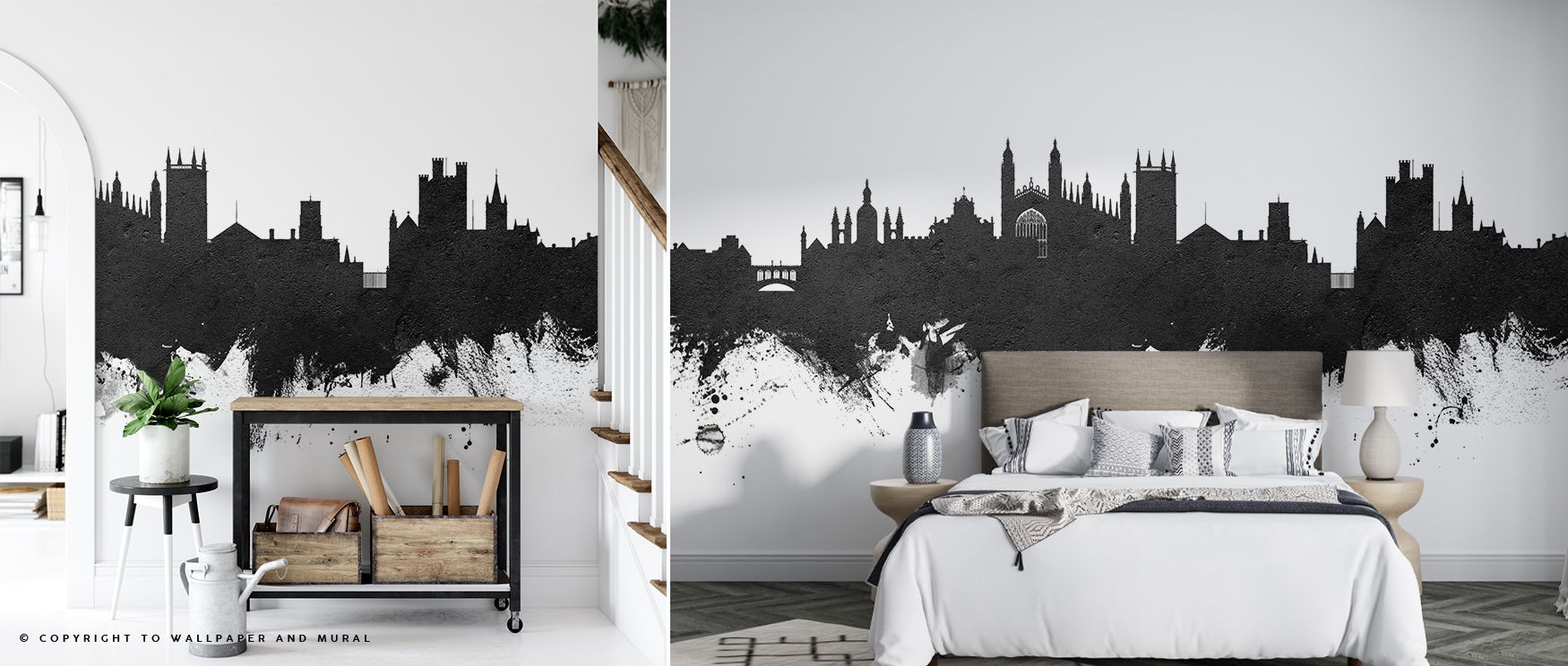 Cambridge England Skyline Black & White Wallpaper enriches interiors with urban heritage, layering walls with monochrome silhouettes. Living rooms or bedrooms adopt atmosphere of refinement, their walls enriched by imagery that reflects charm. Interiors g