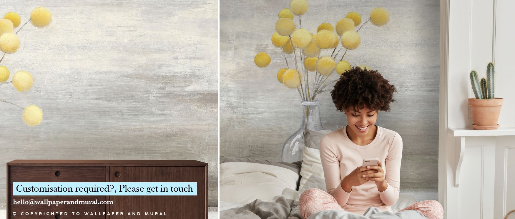 Cheerful Craspedia Wallpaper unfolds with circular bloom patterns in bright yellow, spreading floral harmony across spaces. Its joyful character shines through as walls become gardens of light, perfect for energizing offices and bedrooms with charm and fr
