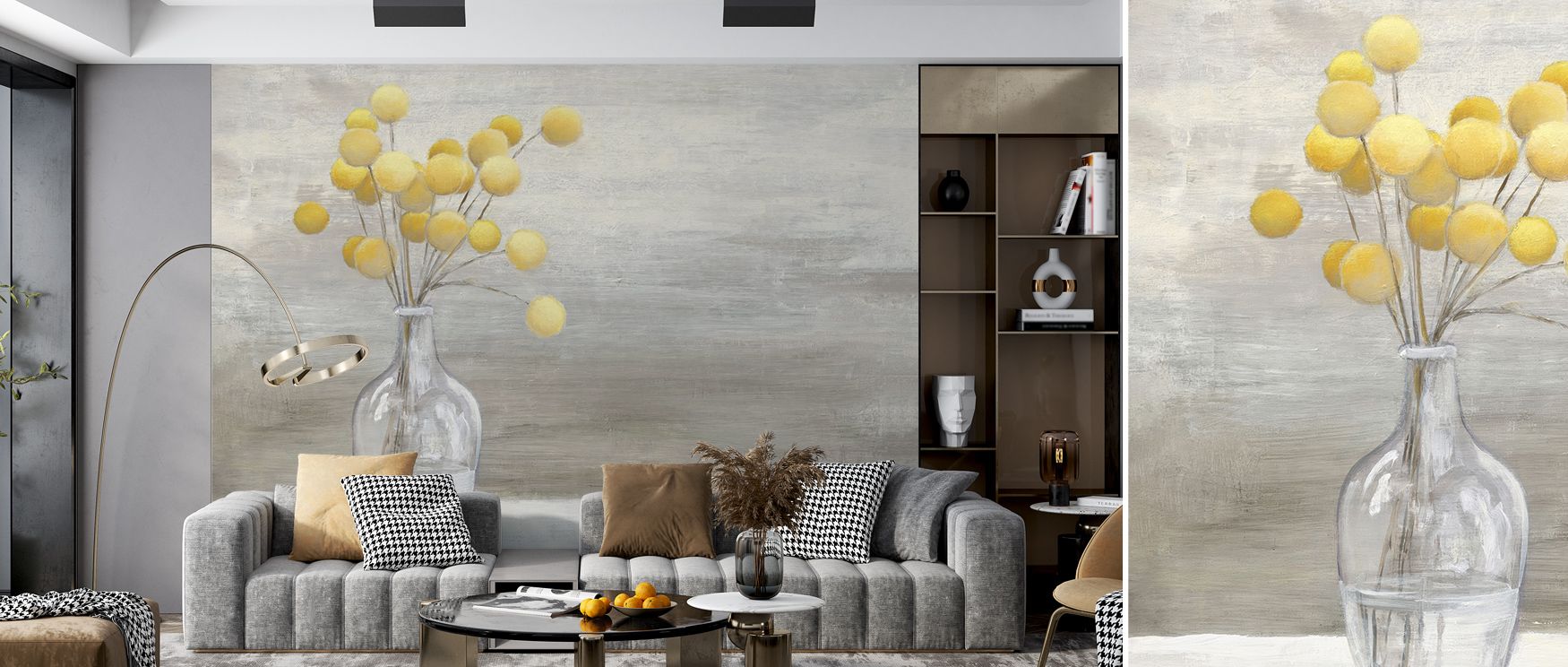 In luminous beauty, the Cheerful Craspedia Wallpaper creates a cheerful atmosphere with patterned blossoms scattered in glowing tones. Interiors are enriched with character, charm, and freshness, perfect for living rooms and bedrooms. 