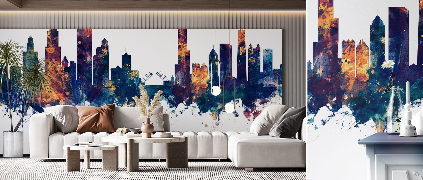 The Chicago Illinois Skyline Blue & Bronze Wallpaper frames the city’s beauty through rich tones and structured silhouettes, offering interiors grandeur blended with calm. Its artistry ensures walls resonate with metropolitan grace, making bedrooms and li