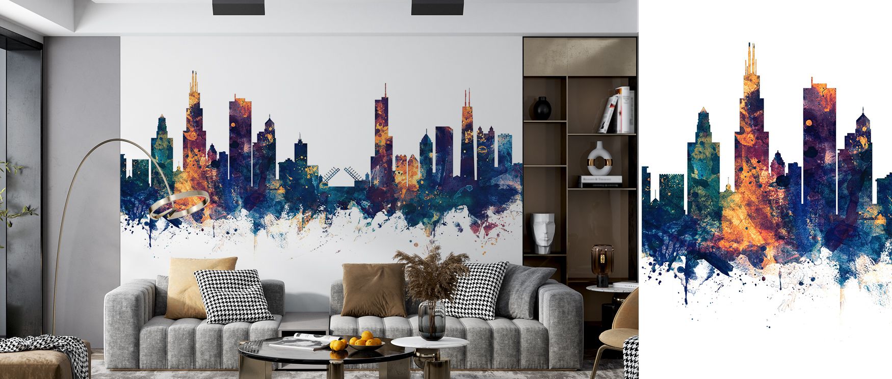 The Chicago Illinois Skyline Blue & Bronze Wallpaper layers walls with grandeur, shaping interiors into refined sanctuaries of cultural pride. Its cityscape blends warmth and depth, enhancing bedrooms and living rooms with timeless elegance and rhythm tha