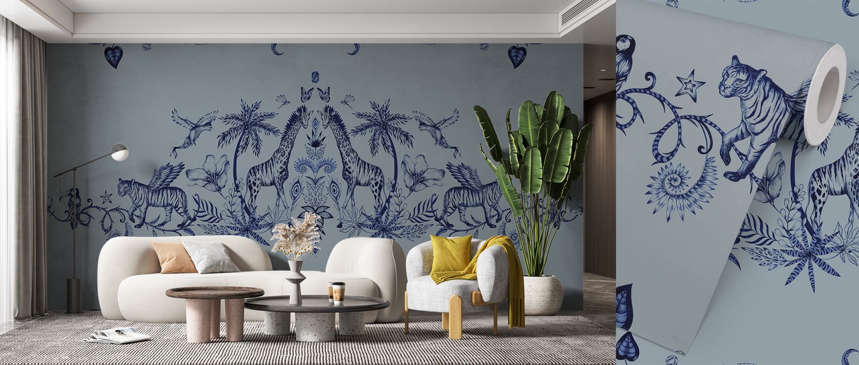 Chimera Animals Blue Wallpaper unfolds creativity with hybrid animals dancing across blue horizons, layering interiors with surreal energy. Its whimsical rhythm turns bedrooms and offices into sanctuaries alive with imagination, offering personality and g
