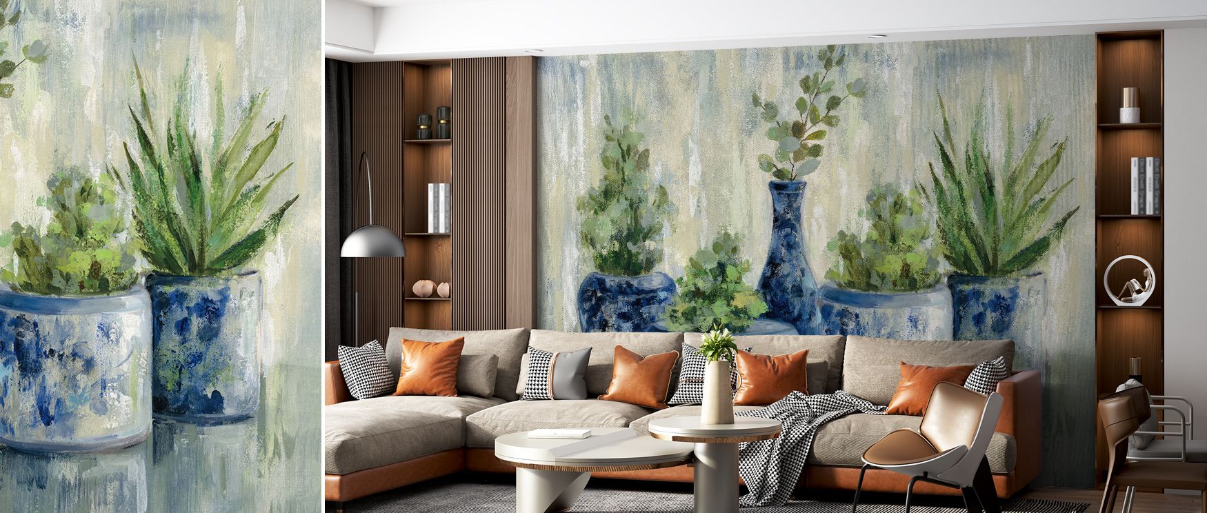 Chinoiserie Plants Wallpaper layers walls with detailed artistry, merging botanical rhythm with timeless elegance. Its composition transforms bedrooms and living rooms into sanctuaries of warmth, offering interiors atmosphere filled with natural charm and