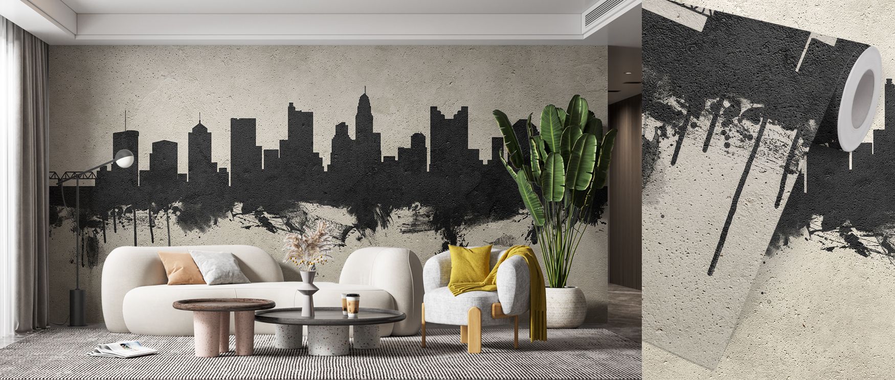 Columbus Ohio Skyline Concrete Wallpaper frames architectural elegance through muted silhouettes detailed in textured tones. Its artistry nurtures calm serenity across interiors, enriching bedrooms and offices with metropolitan pride. Walls glow with time