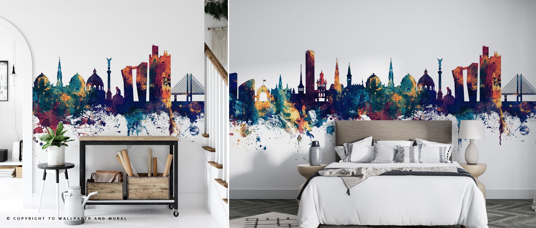 The Copenhagen Skyline Blue & Bronze Wallpaper reveals metropolitan character through rhythmic city forms enriched with glowing tones. Its design enhances bedrooms and living rooms with cultural charm. Interiors glow with timeless sophistication, sustaini