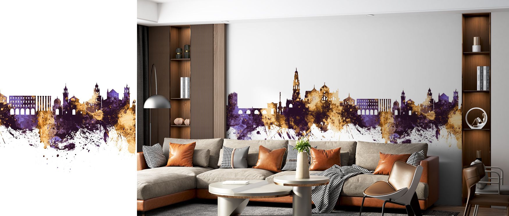 Córdoba Skyline Purple & Gold Wallpaper sustains regal beauty through luminous tones layered across interiors. Its artistry enriches bedrooms and offices with timeless elegance, sustaining balance of cultural pride and metropolitan charm. Interiors glow i