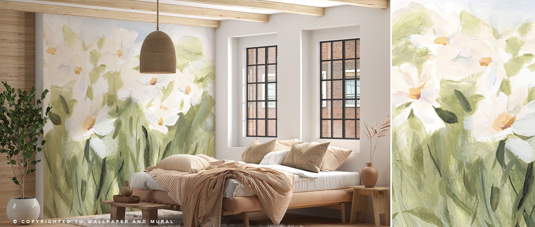 Daisy Meadow Wallpaper enriches interiors with fields of blossoms painted in rhythmic harmony. Its artistry spreads charm across walls, making bedrooms and offices glow in natural serenity. Interiors thrive under its cheerful rhythm, sustaining atmosphere