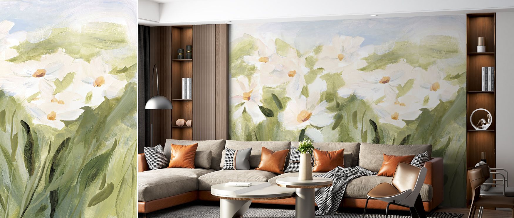 Daisy Meadow Wallpaper sustains cheerful beauty with blossoms arranged in rhythmic compositions. Its design enriches bedrooms and offices with natural presence. Interiors glow with timeless charm, sustaining atmosphere of floral rhythm that radiates balan