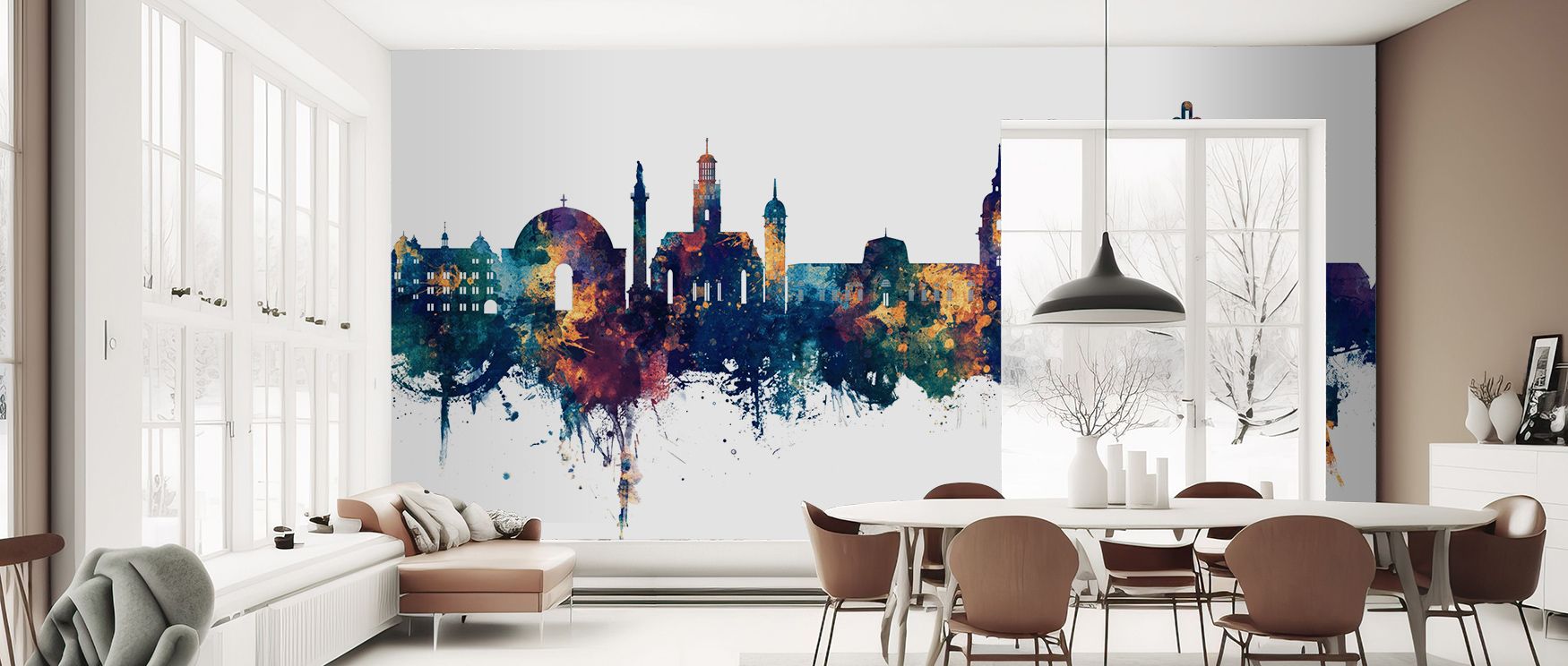 Darmstadt Skyline Blue & Bronze Wallpaper enriches interiors with glowing silhouettes layered in radiant bronze and calming blue. Its artistry sustains metropolitan pride, making bedrooms and offices glow with refined character. Interiors thrive under its