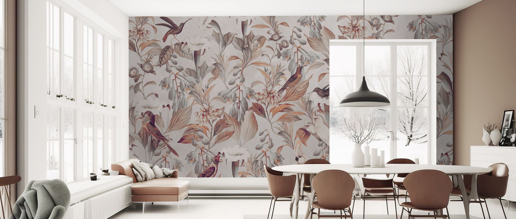 Natural presence thrives in Datura Brown Wallpaper, layering botanical motifs across interiors. Its artistry sustains balance of calm and refinement, making bedrooms and living rooms glow with serenity. Interiors thrive under its rhythm, carrying atmosphe
