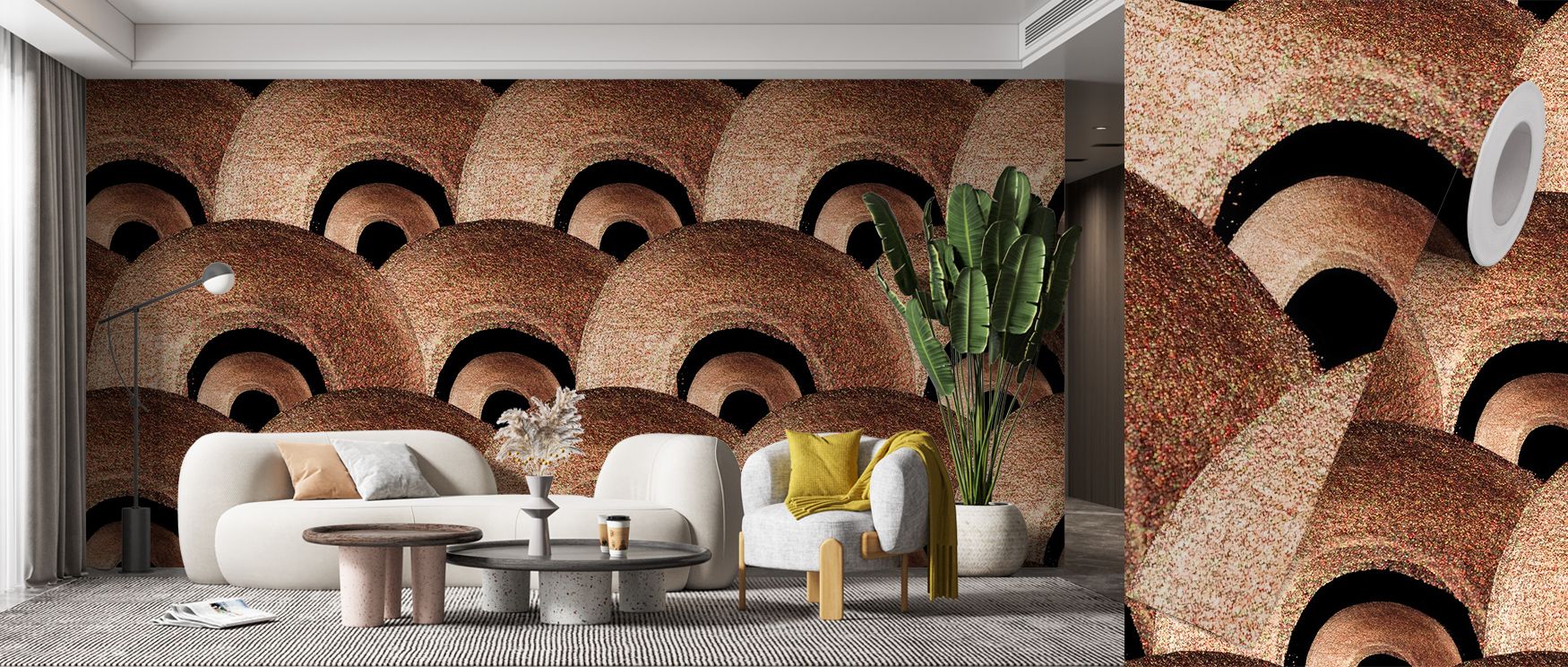 Through bold artistry, Deco Scales Bronze Wallpaper radiates vintage elegance. Its design enriches bedrooms and living rooms with character, sustaining rhythm that glows with balance. Interiors thrive in charm, sustaining atmosphere of sophistication and 