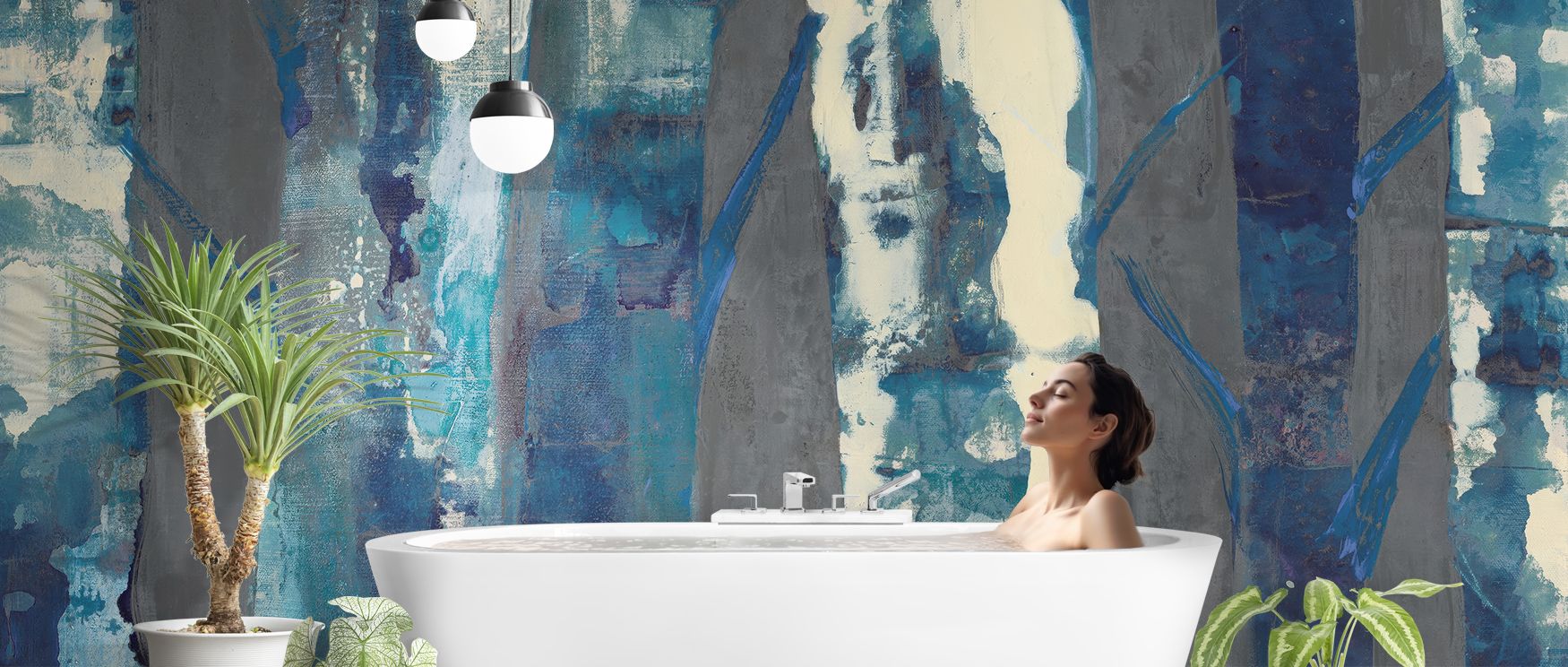 Deep Woods III Indigo on Gray Wallpaper conveys serenity through moody forest-inspired tones balanced in rhythmic artistry. Its design enriches bedrooms and living rooms with elegance, sustaining atmosphere of natural calm and refinement that glows with t
