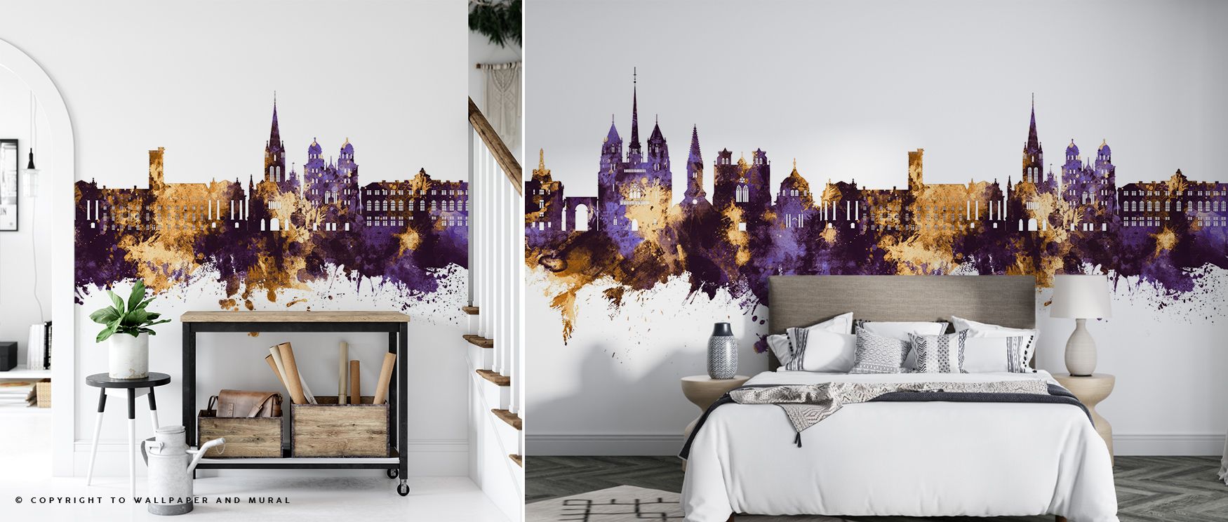 Through glowing artistry, Dijon Skyline Purple & Gold Wallpaper frames architectural pride with purple depth and golden brilliance. Its design enhances bedrooms and living rooms with refinement. Interiors glow in balance of calmness and elegance, sustaini