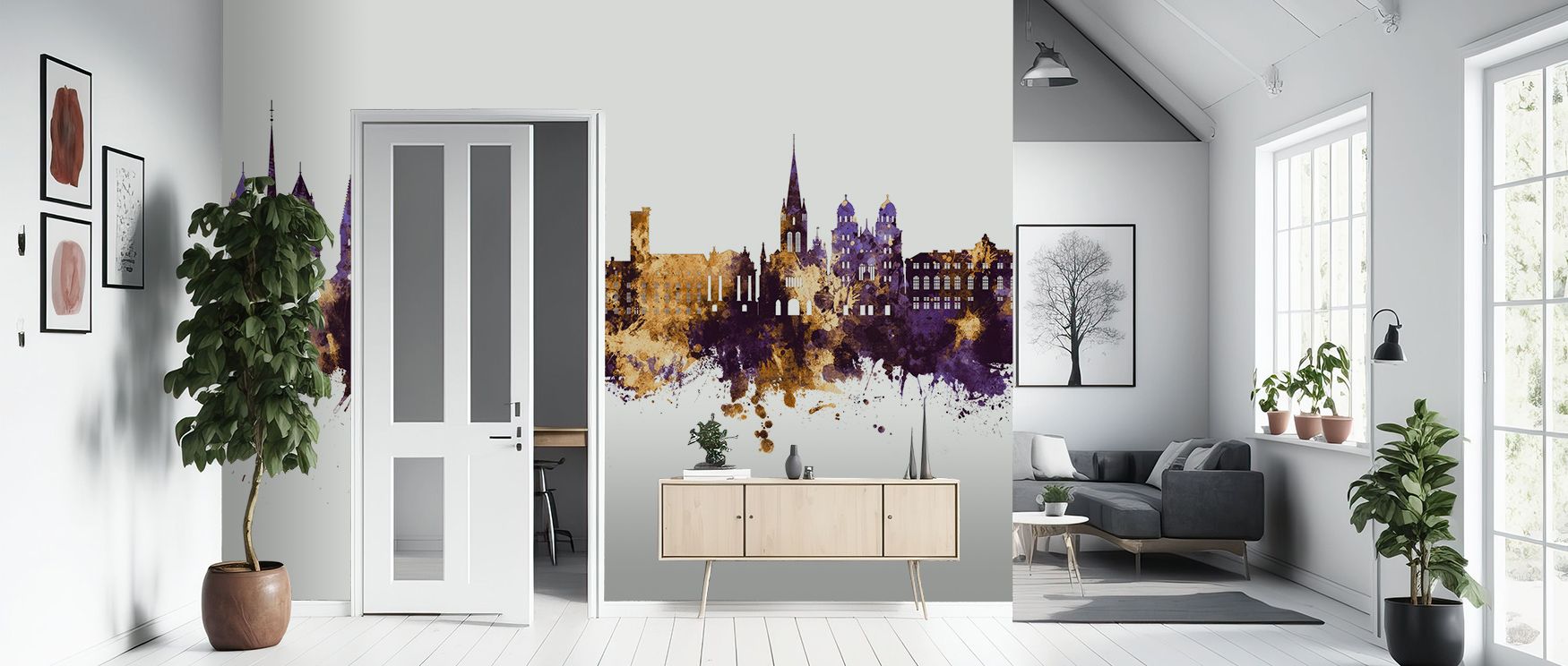 Dijon Skyline Purple & Gold Wallpaper conveys grandeur through purple tones balanced with golden brilliance. Its design enriches bedrooms and offices with refinement, sustaining timeless rhythm. Interiors glow with cultural elegance, thriving in balance o