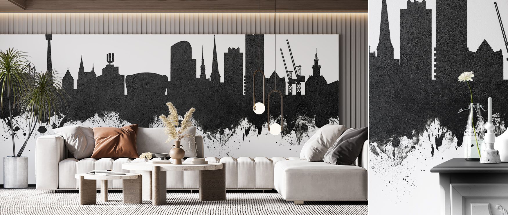 Dortmund Skyline Black & White Wallpaper radiates metropolitan presence with silhouettes shaped in black and white tones. Its design enhances bedrooms and living rooms with refinement, sustaining atmosphere of strength and sophistication in cultural pride