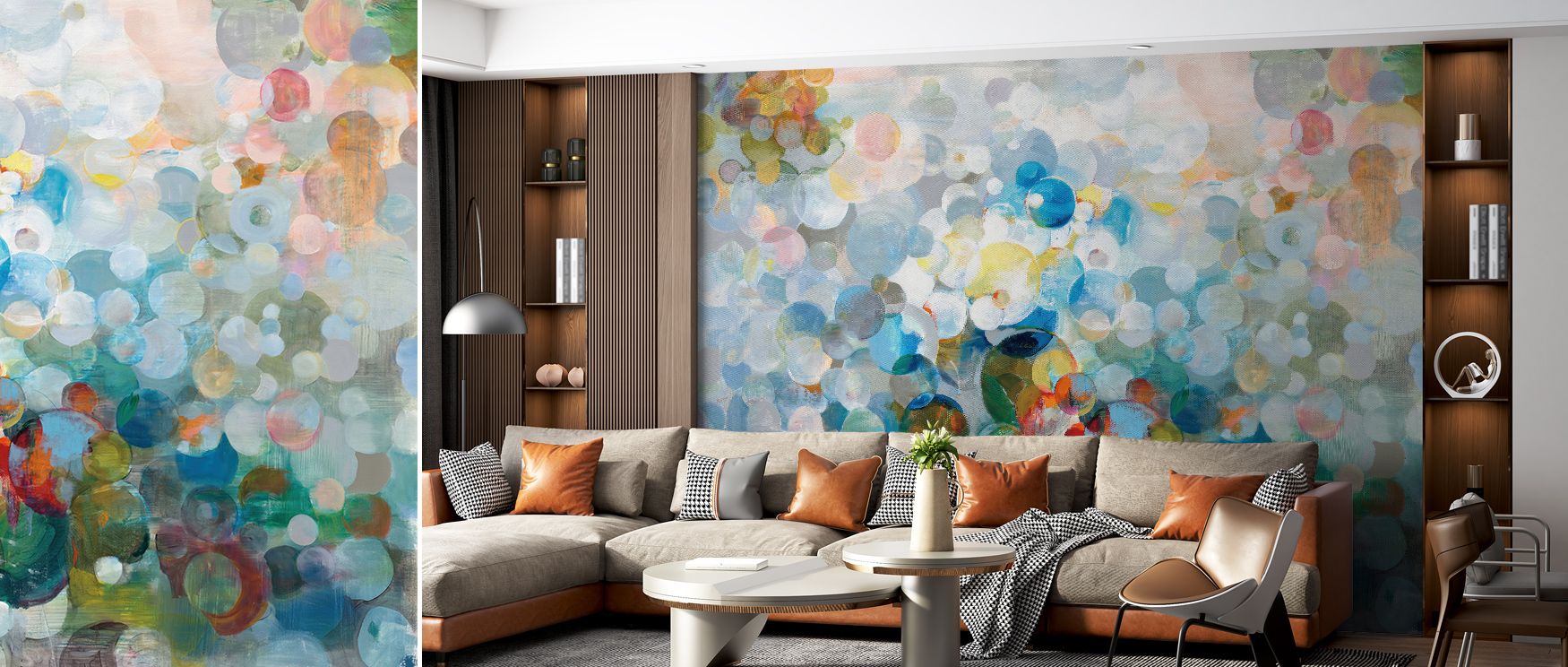 Dot Loop Wallpaper conveys whimsical rhythm through dotted loops painted in harmony. Its artistry enriches bedrooms and offices with vibrancy, sustaining atmosphere of refinement. Interiors glow in modern presence, thriving in cheerful balance and joyful 