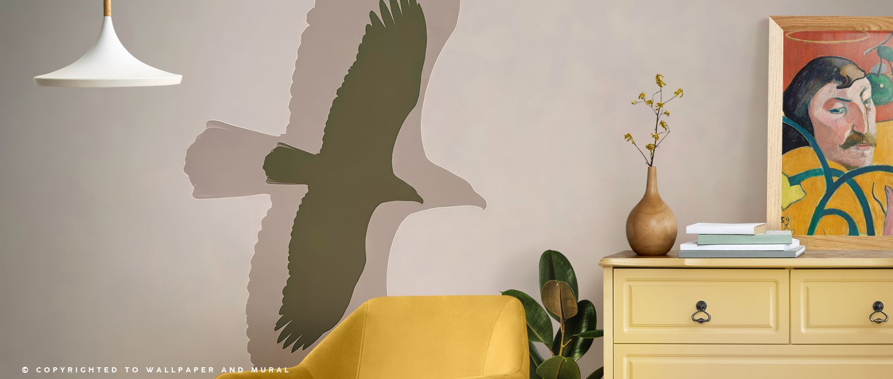 Double Eagle Wallpaper sustains noble presence with eagle motifs arranged in symmetry. Its artistry enriches bedrooms and offices with grandeur. Interiors glow in timeless refinement, sustaining atmosphere of cultural pride and sophistication across walls