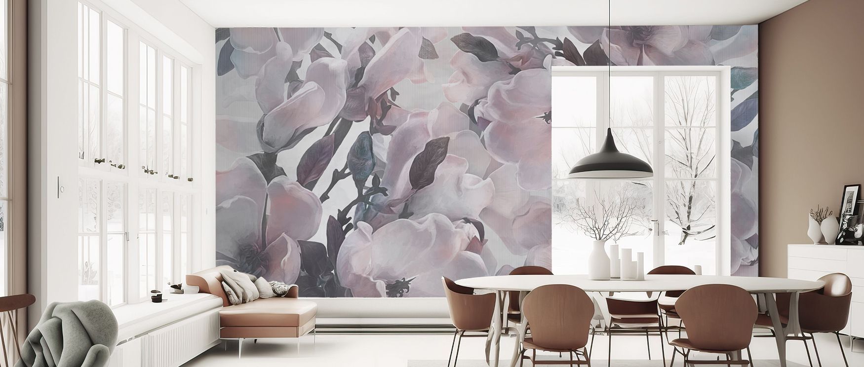 Dreaming of Magnolias Red Wallpaper sustains vibrancy through floral patterns layered in bold red. Its design enhances bedrooms and living rooms with vitality. Interiors glow in timeless refinement, sustaining atmosphere of strength and charm across compo