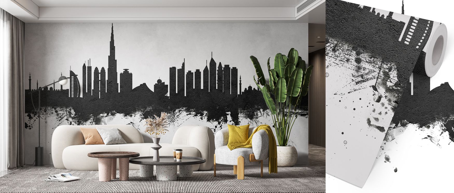 Dubai Skyline Black & White Wallpaper reflects grandeur through architectural rhythm shaped in monochrome. Its design sustains elegance, enriching bedrooms and living rooms with refinement. Interiors glow with metropolitan pride, thriving in balance of st