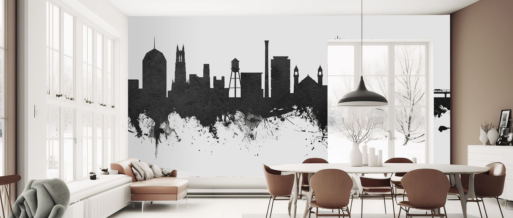 Durham Skyline Black & White Wallpaper transforms interiors with metropolitan refinement shaped in monochrome rhythm. Its artistry enriches bedrooms and living rooms with elegance. Interiors glow in timeless sophistication, sustaining atmosphere of cultur